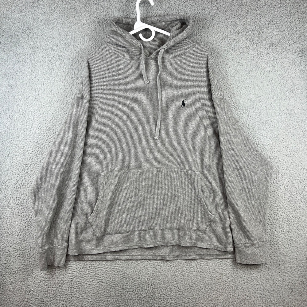 Polo Ralph Lauren Mens 4XB Waffle Knit Thermal Hoodie Gray Pony Logo Pullover